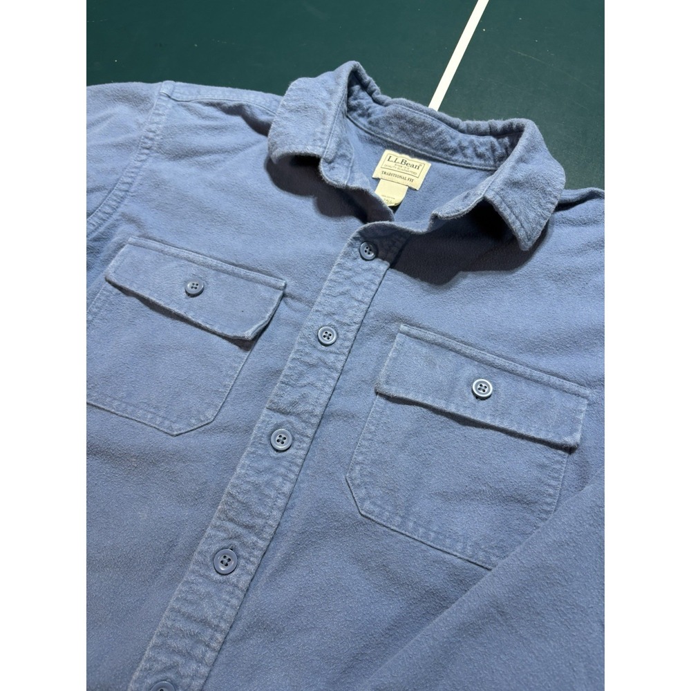Vintage LL Bean Chamois Cloth Shirt Men's Large Tall Light Blue Heavy Cotton - Picture 2 of 9